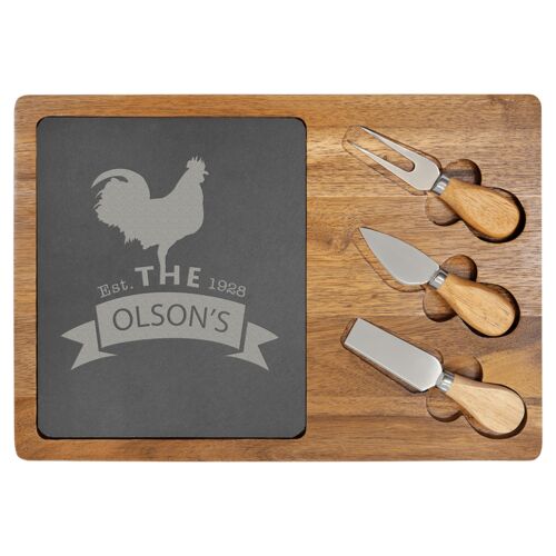 3 3/4" x 9 3/4" Acacia Wood/Slate Rectangle Cheese Set with Three Tools Thumbnail