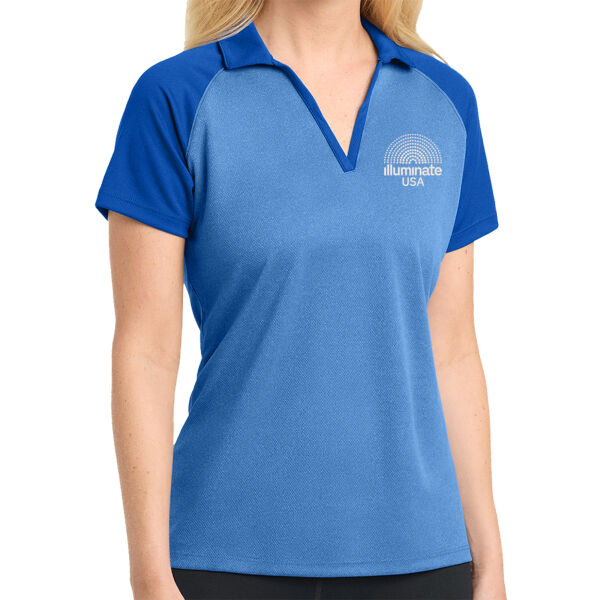 Illuminate USA - Ladies RacerMesh Raglan Heather Block Polo Thumbnail
